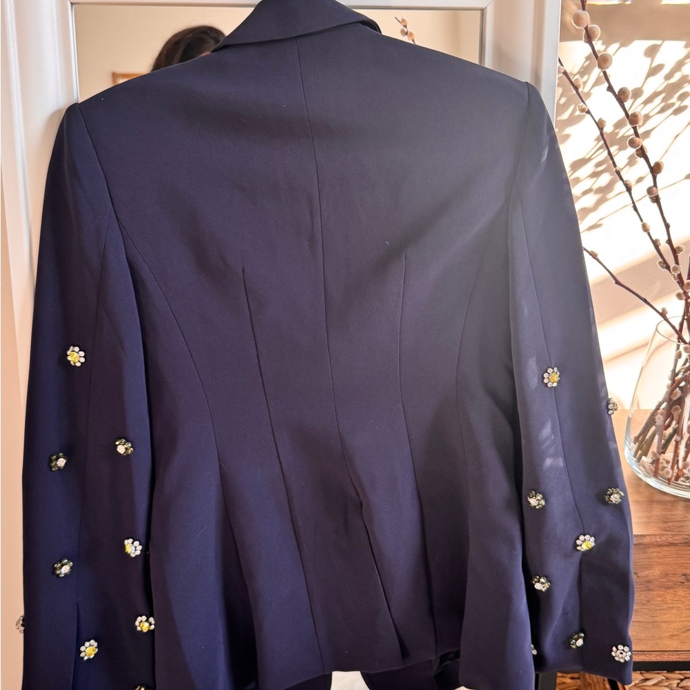 Cinq à Sept Navy Blazer with Floral Embellishments - Picture 5 of 6